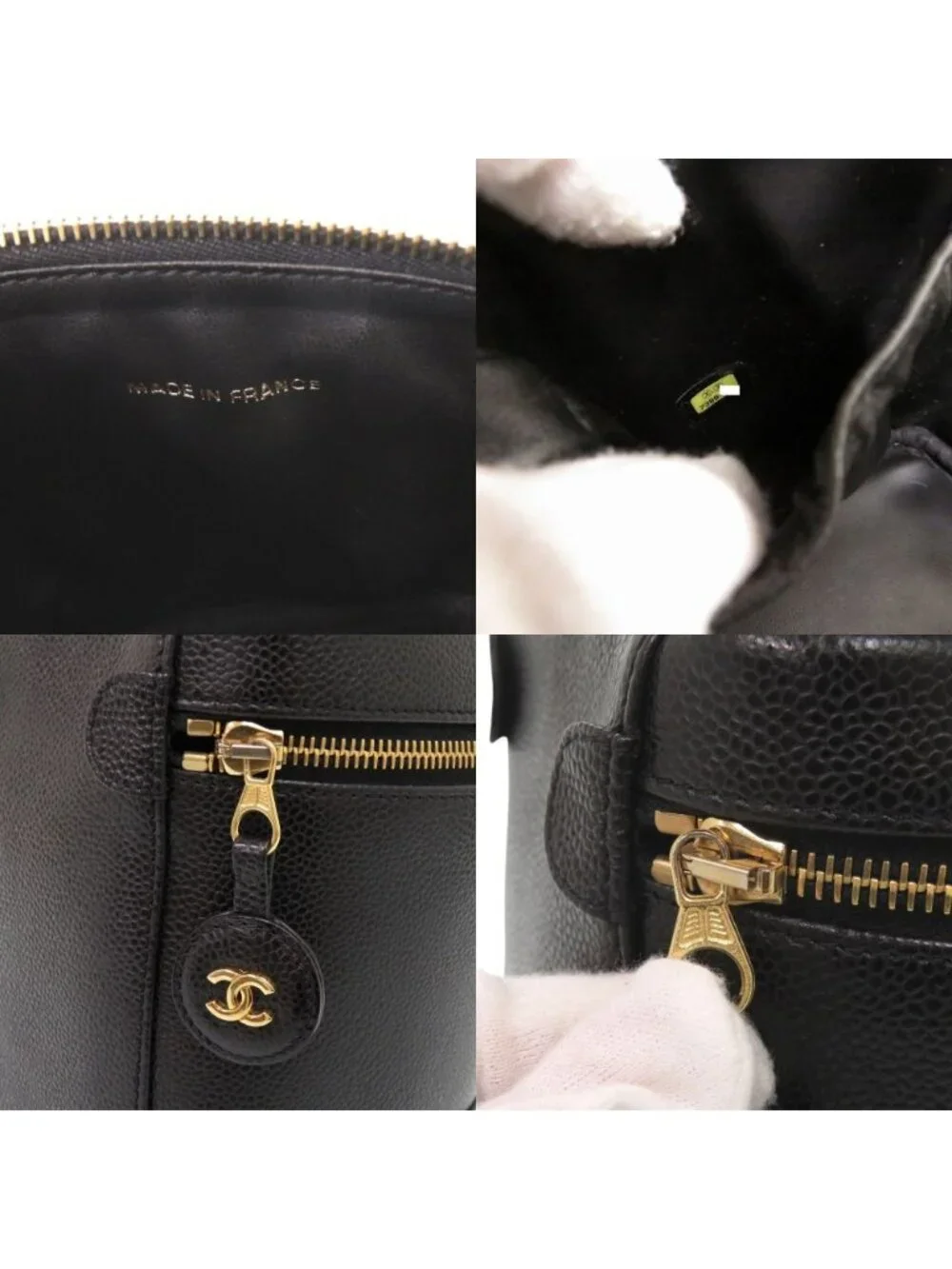 Chanel CC Logo Caviar Leather Black Gold Vanity Makeup Pouch